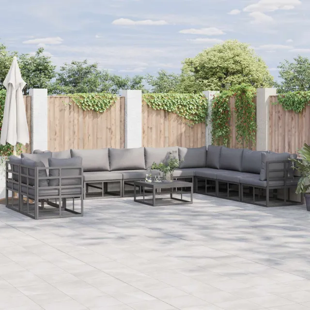 vidaXL Tuinbankenset 11 st Zwart Aluminium