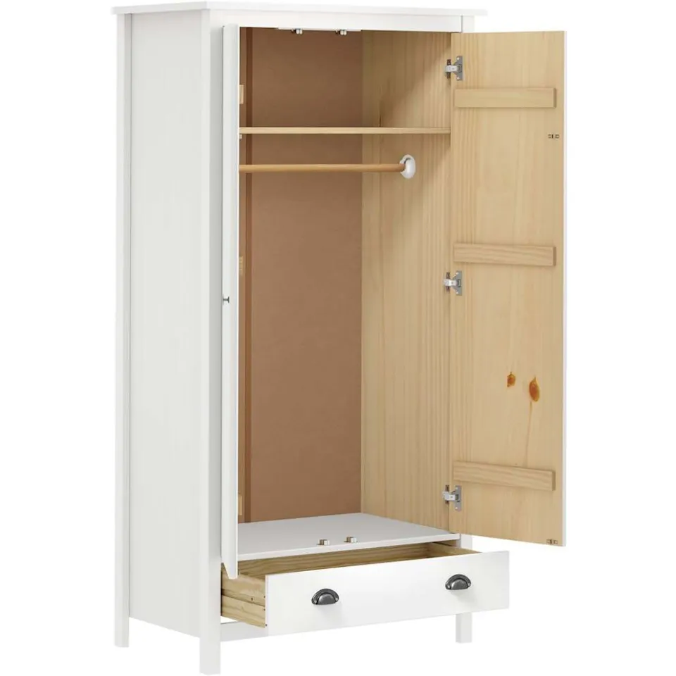vidaXL Kledingkast Hill 2 deuren 89x50x170 cm massief grenenhout wit, foto 3