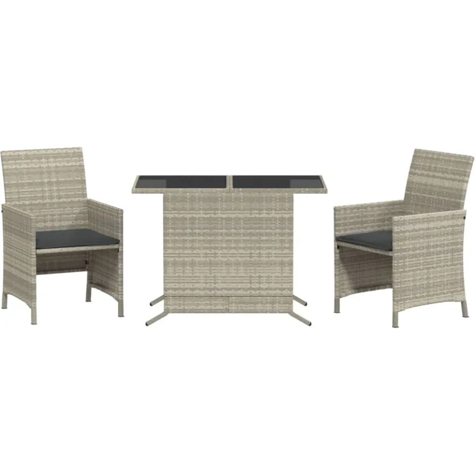 vidaXL 3-delige Bistroset met kussens poly rattan lichtgrijs
