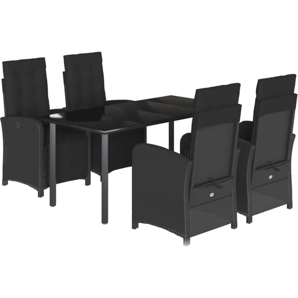 vidaXL 5-delige Tuinset met kussens poly rattan zwart, foto 3