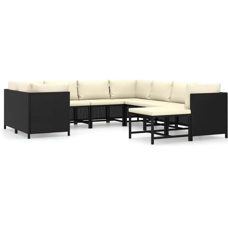 vidaXL 9-delige Loungeset met kussens poly rattan zwart, foto 4