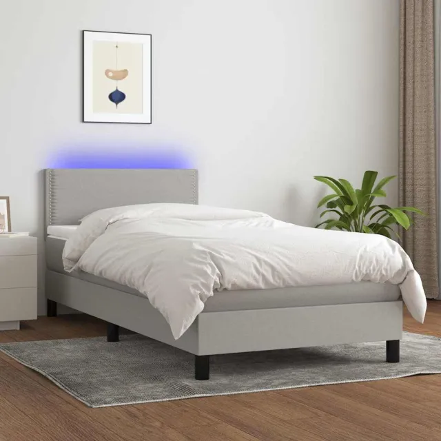 vidaXL Boxspring met matras en LED stof lichtgrijs 100x200 cm grijs