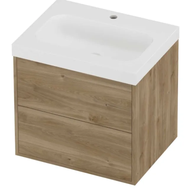 Proline Haga Badmeubelset Polystone Mezza 1 Kraangat Voor Grepen 60x46x58 cm Mat White Cider Oak Eiken