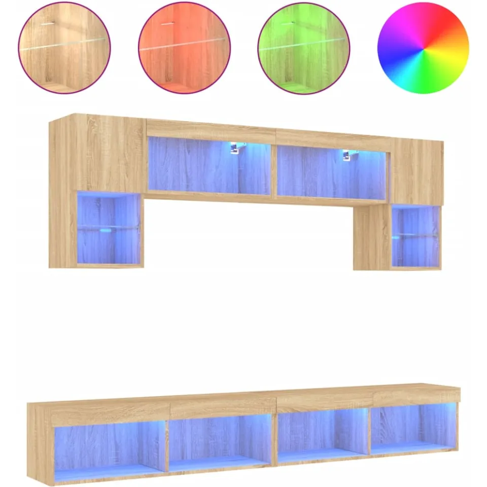 vidaXL 6-delige Tv-wandmeubelset met LED bewerkt hout sonoma eiken, foto 4