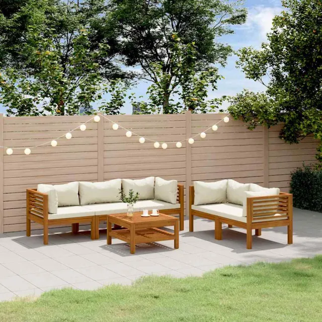 vidaXL 6-delige Loungeset met crèmekleurige kussens massief acaciahout, foto 2