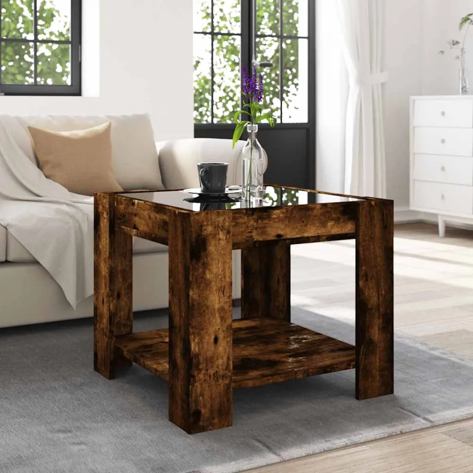 vidaXL Salontafel met LED 53x53x45 cm bewerkt hout gerookt eikenkleur, foto 4