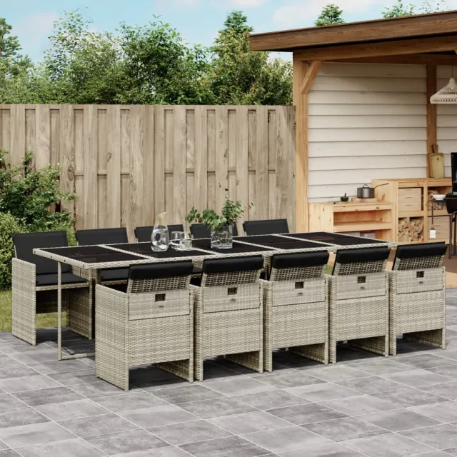 vidaXL 11-delige Tuinset met kussens poly rattan lichtgrijs grijs, foto 2