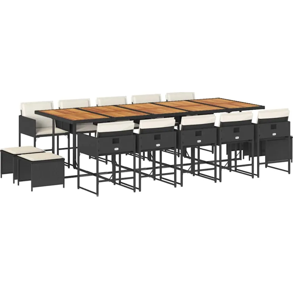 vidaXL 15-delige Tuinset met kussens poly rattan zwart, foto 4