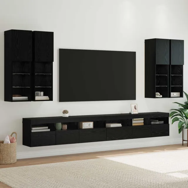 vidaXL TV Wandkast Set 7 st 100 x 30 x 40 cm Zwart Eiken