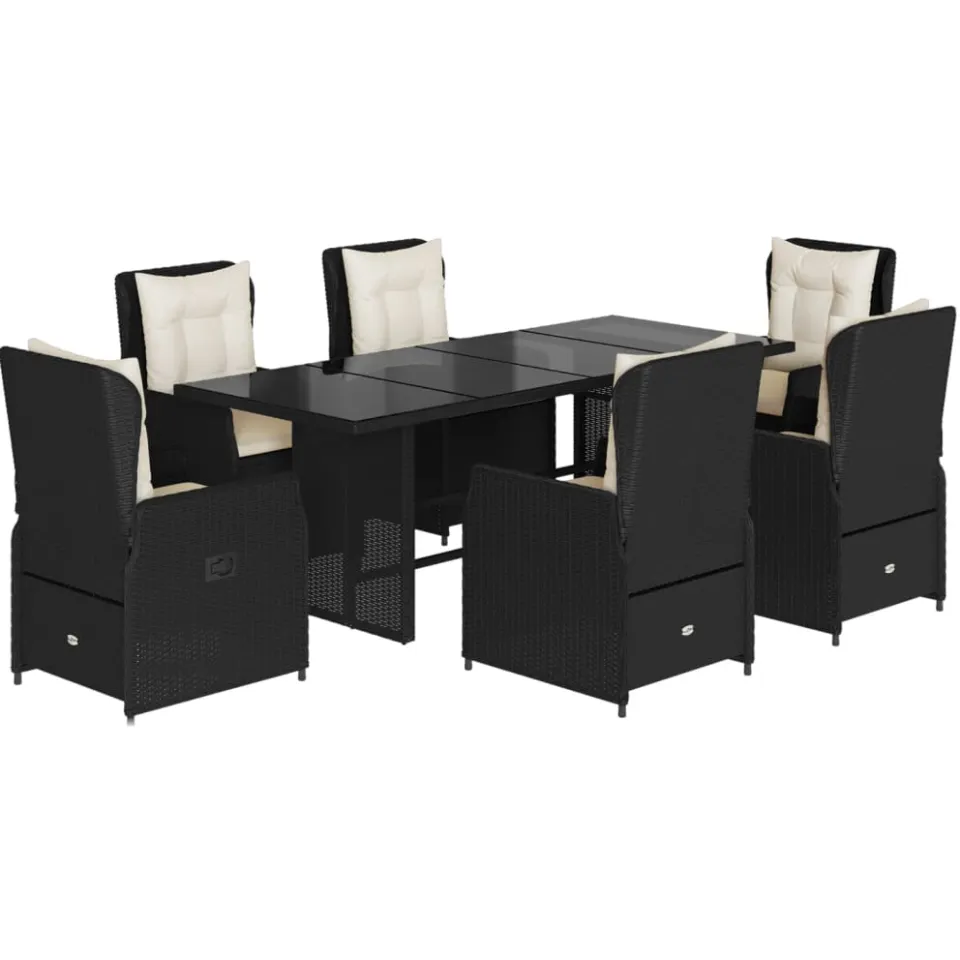 vidaXL 7-delige Tuinset met kussens poly rattan zwart, foto 3