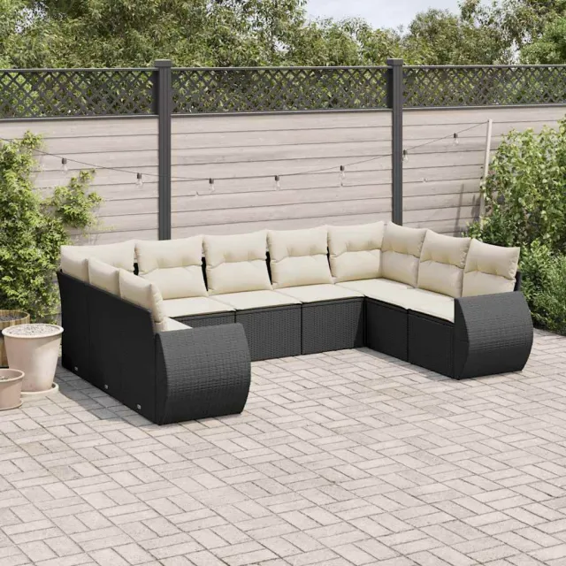 vidaXL 9-delige Loungeset met kussens poly rattan zwart, foto 2