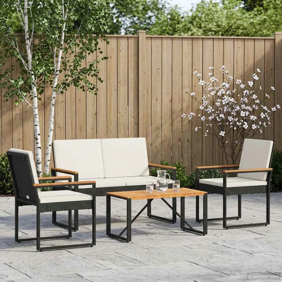 vidaXL Buitenmeubelset 4 st Zwart en Cream Wit poly rattan, foto 3