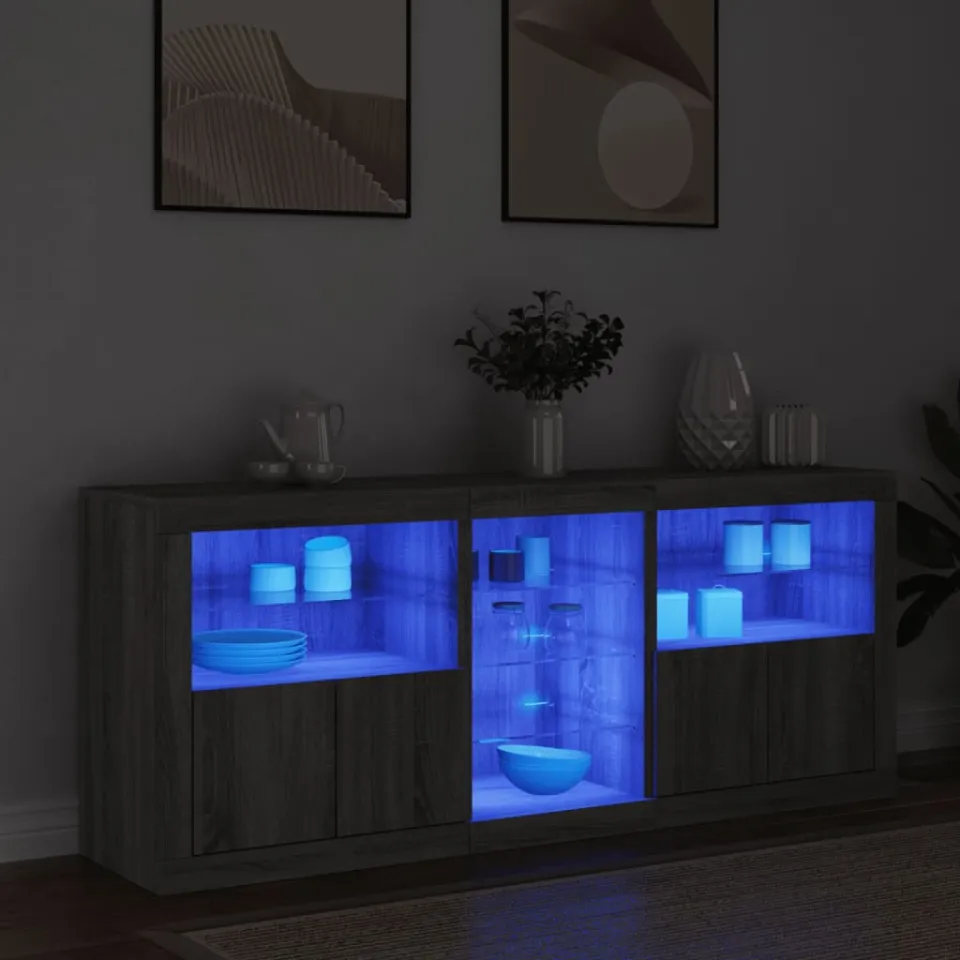 vidaXL Dressoir met LED-verlichting 162x37x67 cm grijs sonoma, foto 3