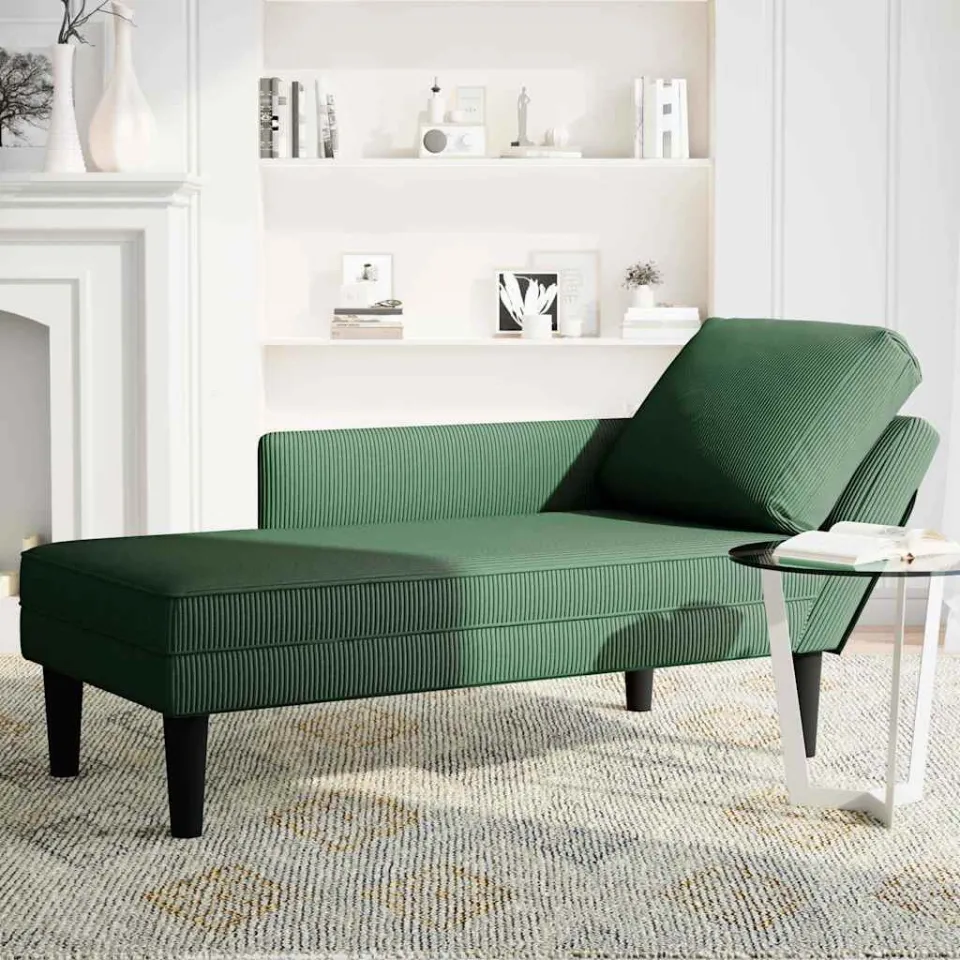 vidaXL Chaise longue met kussen corduroy stof donkergroen groen, foto 3