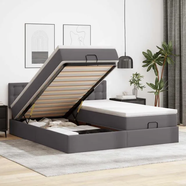 vidaXL Ottoman bed met matrassen 200x200cm kunstleer grijs