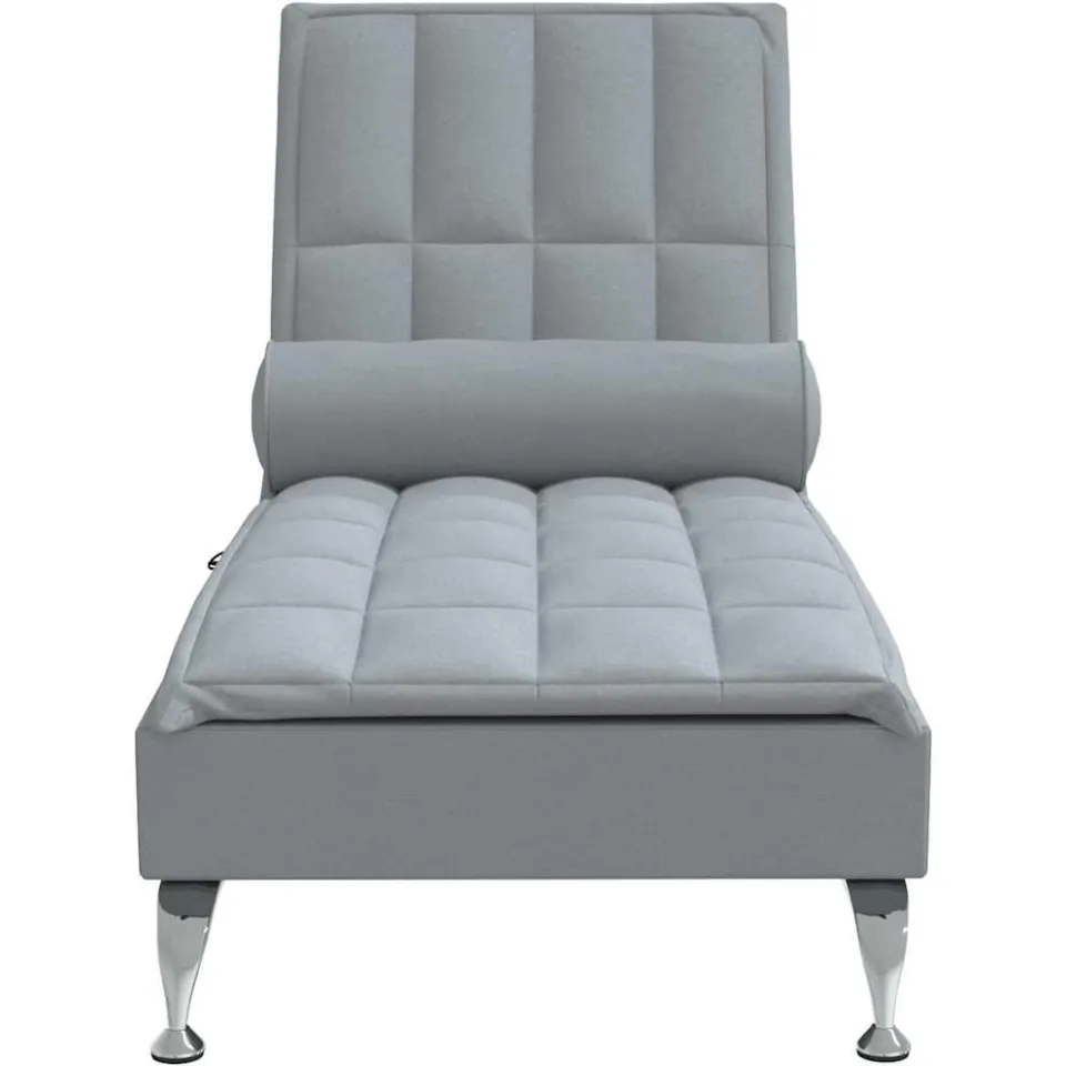 vidaXL Massage chaise longue met bolster stof lichtgrijs grijs, foto 4