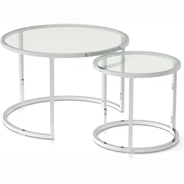 CaliCosy Set van 2 salontafels met verchroomde poten en glazen blad B70 cm - NOAM Transparant