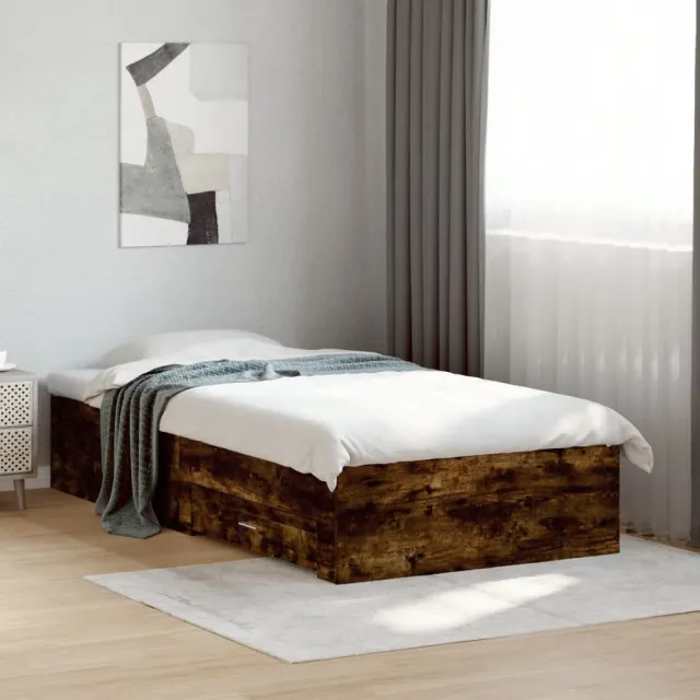 vidaXL Bedframe met lades bewerkt hout gerookt eikenkleurig 90x190 cm