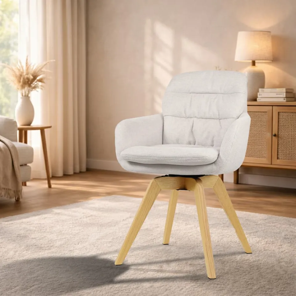 Nolon Noor-Mia draaibare eetkamerstoel beige - houten onderstel, foto 2