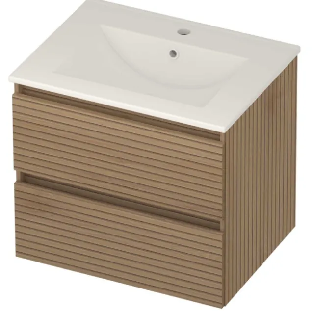 Basic-Line Coach 46 Badmeubelset Porselein 1 Kraangat Greeploos 60x46x54 cm Lamello Oak Glans Wit