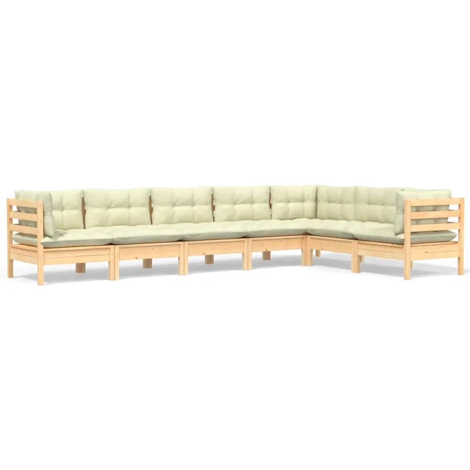 vidaXL 7-delige Loungeset met crèmekleurige kussens massief grenenhout, foto 4