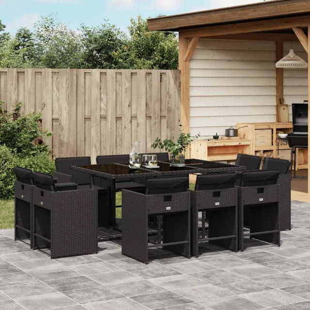 vidaXL 11-delige Tuinset met kussens poly rattan zwart, foto 2