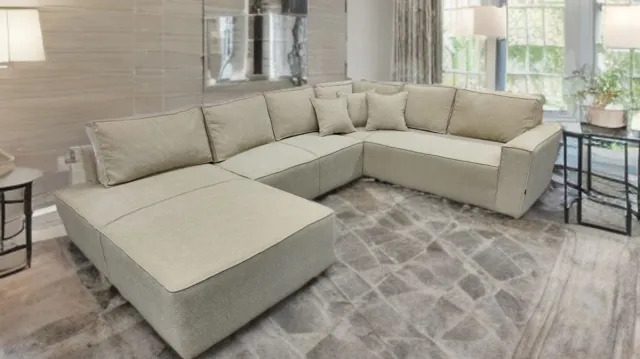 King MATRAS Moderne U-Vormige Hoekbank – Koningstijl - Olive Textiel – Royale Zit- en Loungebank – Inclusief Rugkussens – Luxe Bank voor Woonkamer
