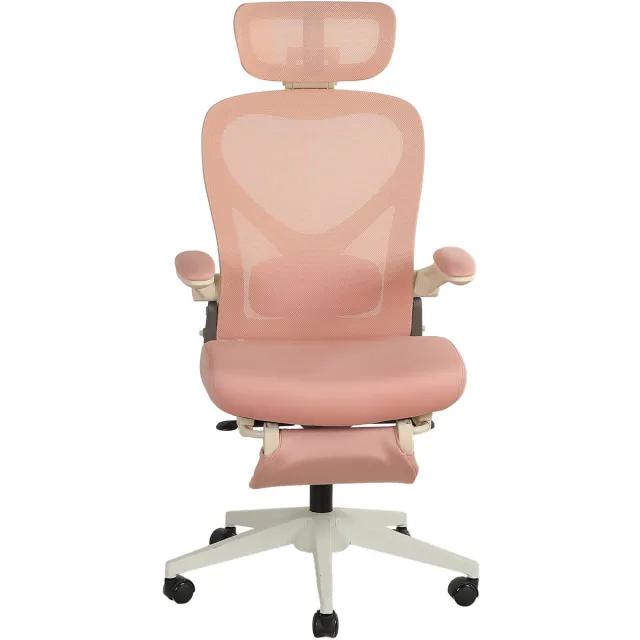 REDOM Bureaustoel - Opklapbare rugleuning - 3D verstelbare hoofdsteun en lendensteun - Opklapbare armleuningen - Mesh - Voetsteun - Roze - 67 x 129 cm