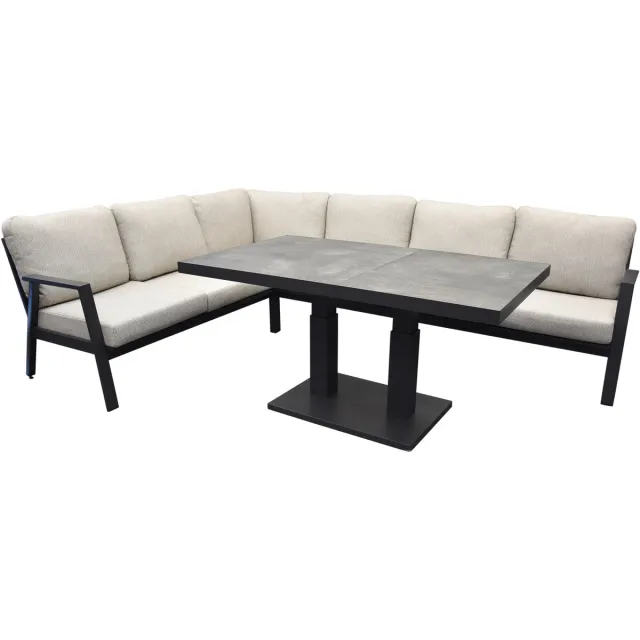 AVH-Collectie Barolo hoek dining loungeset 4 delig aluminium verstelbare tafel antraciet