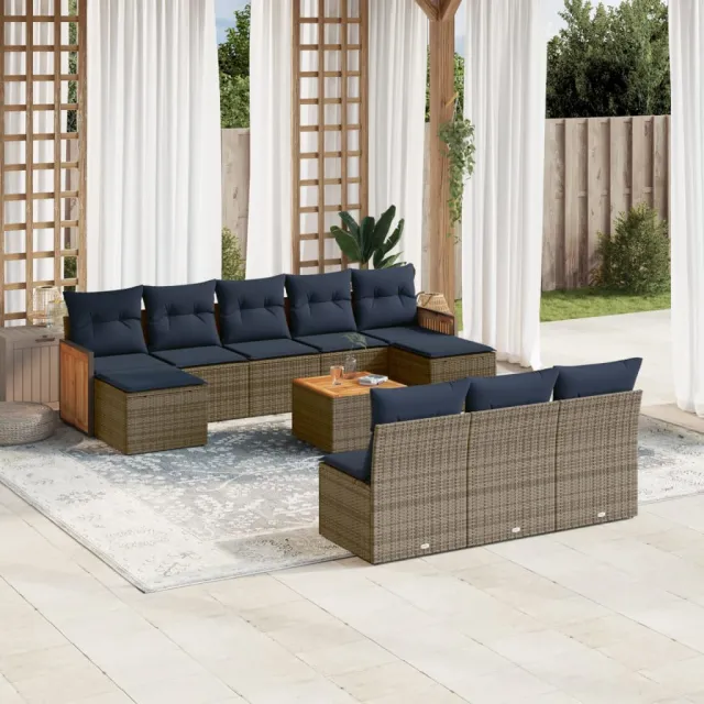vidaXL 11-delige tuinbankset met kussens, grijs polyrotan, foto 2