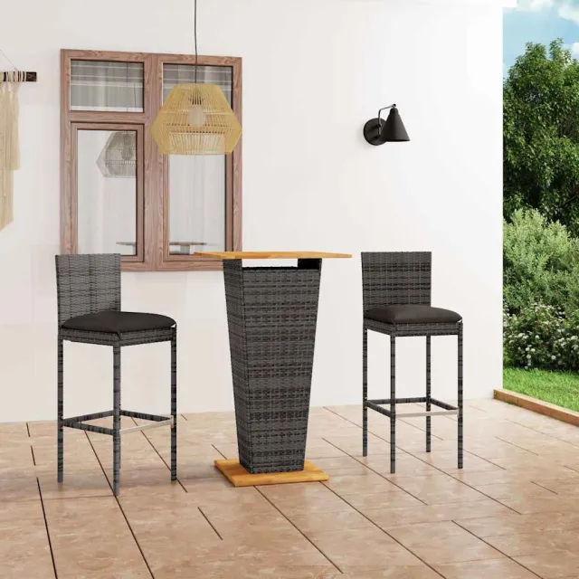 vidaXL 3-delige Tuinbarset met kussens poly rattan grijs, foto 2