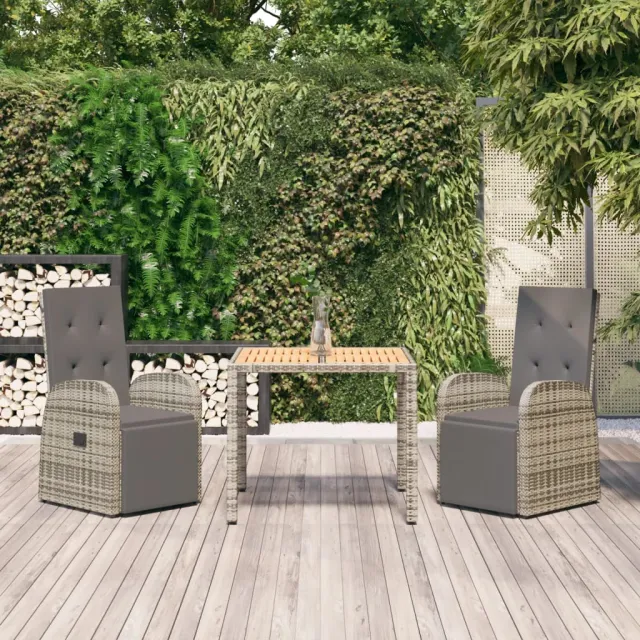 vidaXL 3-delige Tuinset met kussens poly rattan grijs, foto 2