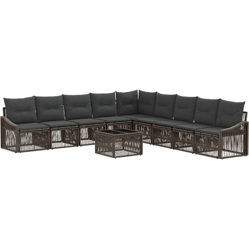 vidaXL Tuinbankenset 10 st 9-zits Grijs poly rattan, foto 3