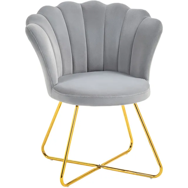 Lunpog Moderne Accentstoel, Fluwelen Schelpstoel met Gouden Poten – Gestoffeerde Make-up Stoel,Comfortabele Kaptafelstoel voor Slaapkamer, Woonkamer & Kantoor Gris