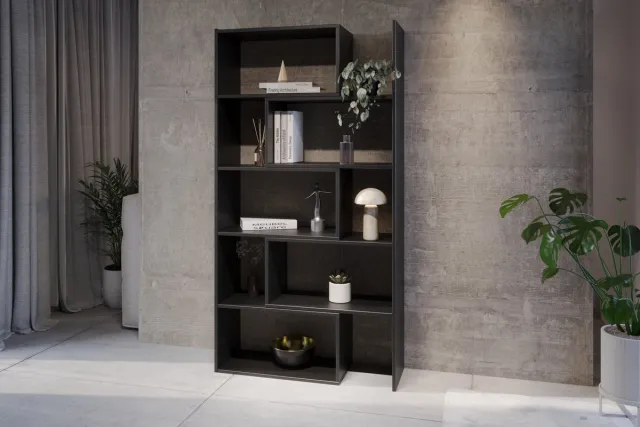 Meubel Square Boekenkast DIAMOND 2 - Zwart - 186x120x32 cm - Groot opbergkast - Tweedelig uitschuifbare rek - Kast