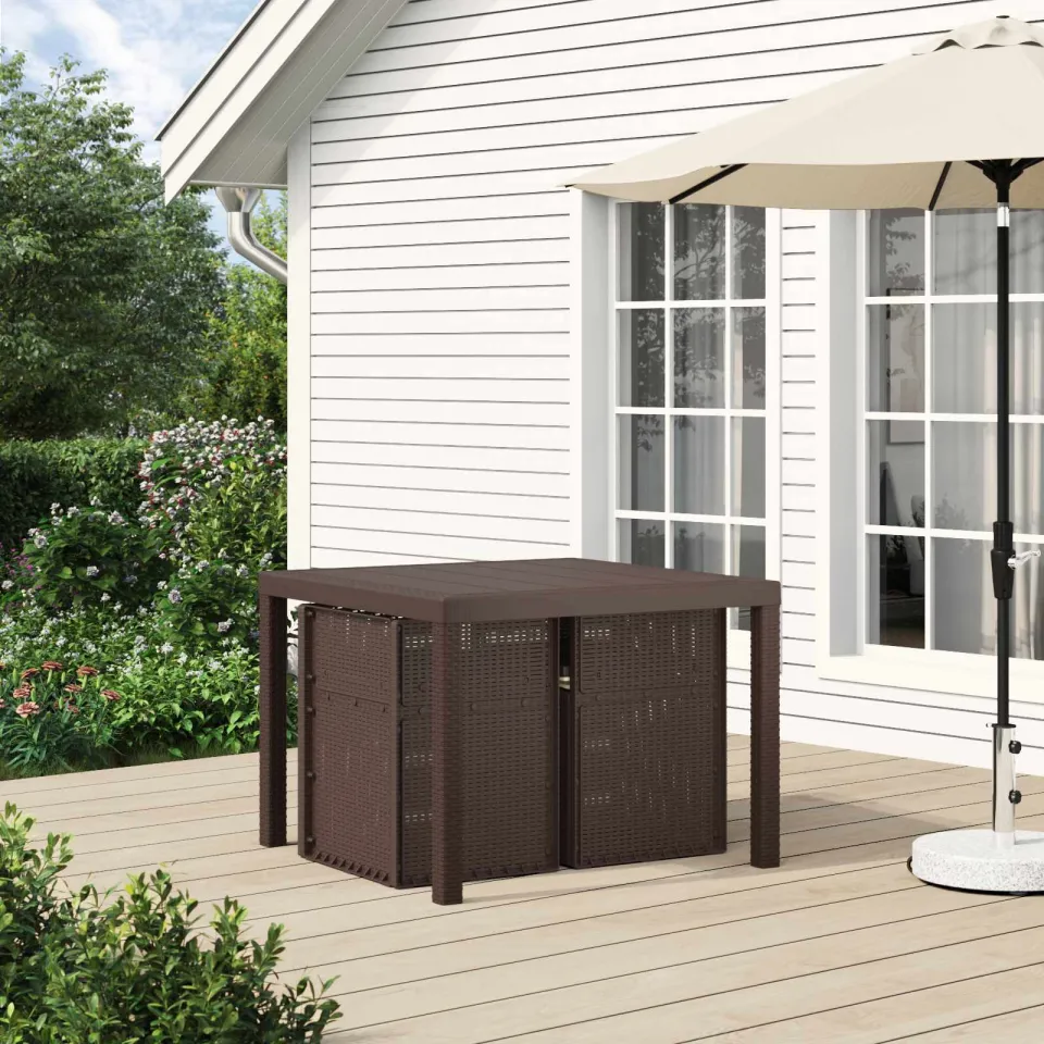 vidaXL Tuin eettafelset 3 st Bruin en crèmekleurig PP, foto 4