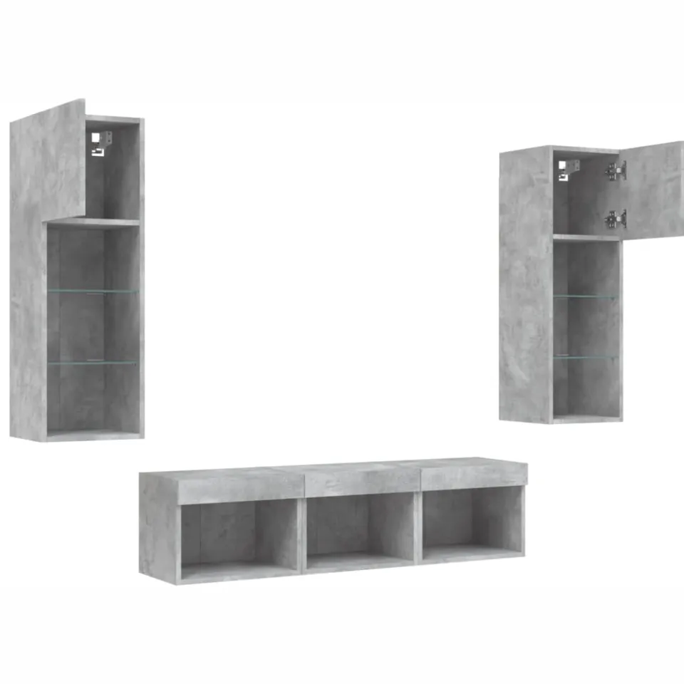 vidaXL 5-delige Tv-wandmeubelset met LED bewerkt hout betongrijs