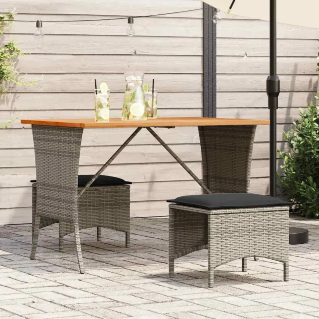 vidaXL Tuintafel met acaciahouten blad 105x75x72 cm poly rattan grijs, foto 2