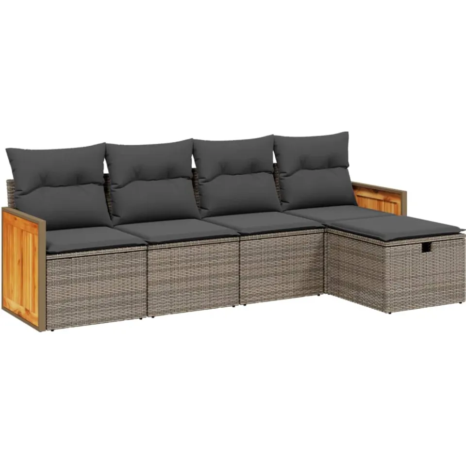 vidaXL 5-delige Loungeset met kussens poly rattan grijs, foto 3