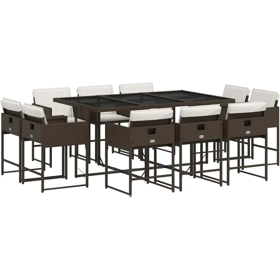 vidaXL 11-delige Tuinset met kussens poly rattan bruin, foto 3