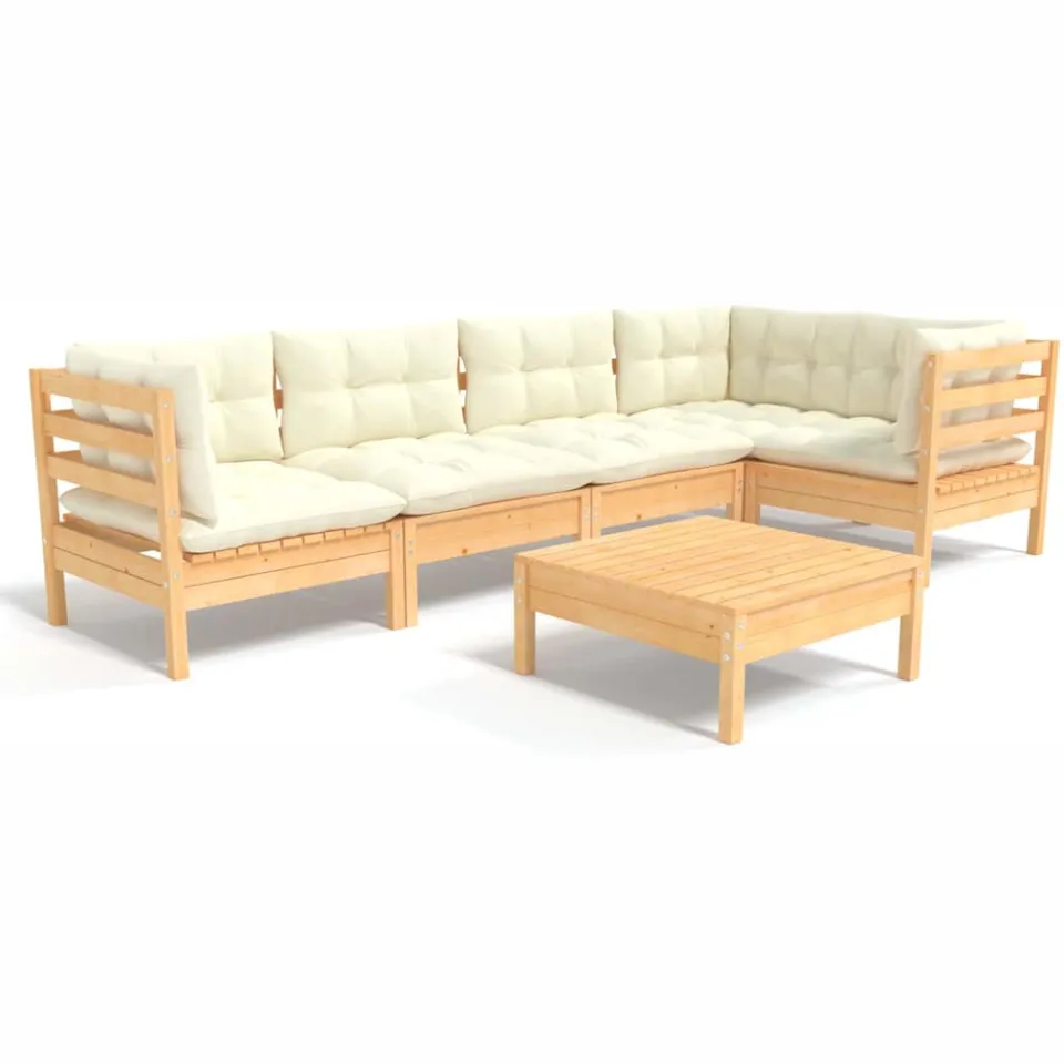 vidaXL 6-delige Loungeset met crèmekleurige kussens grenenhout