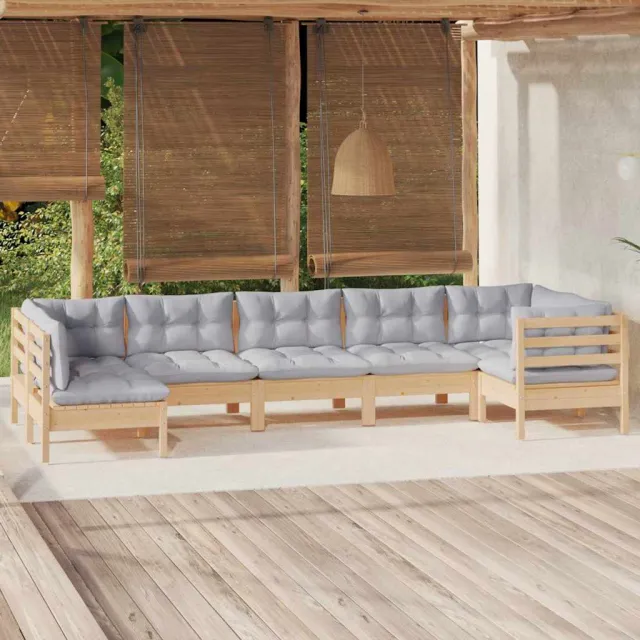 vidaXL 7-delige Loungeset met grijze kussens grenenhout grijs, foto 2