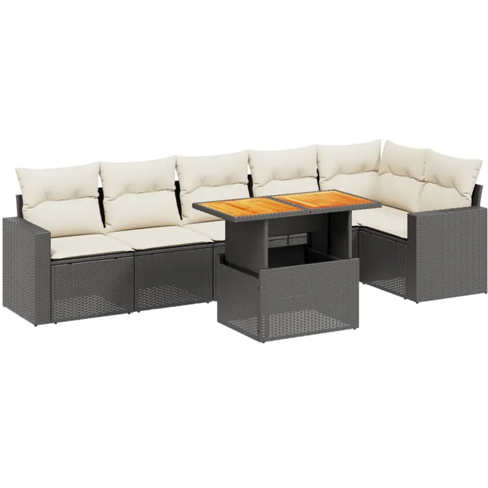 vidaXL 7-delige Loungeset met kussens poly rattan zwart
