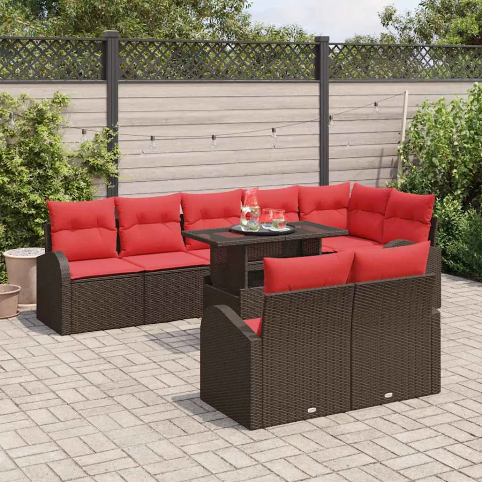 vidaXL Tuin Sofa Set 9 st Bruin Poly riet, foto 3