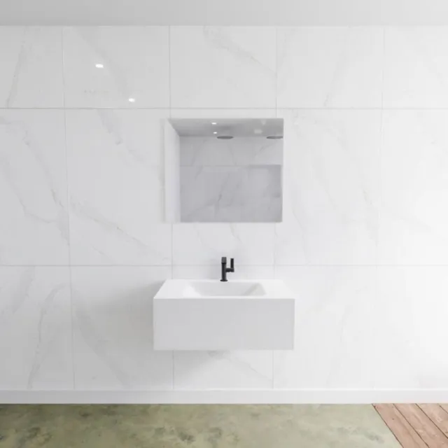 Mondiaz Badkamermeubelset Mondiaz LAGOM 80 cm Gecentreerde Waskom Solid Surface Met 1 Kraangat Mat Wit (1 lade)