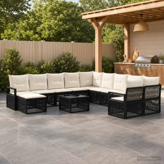 vidaXL Tuinbankenset 12 st Zwart poly rattan, foto 2