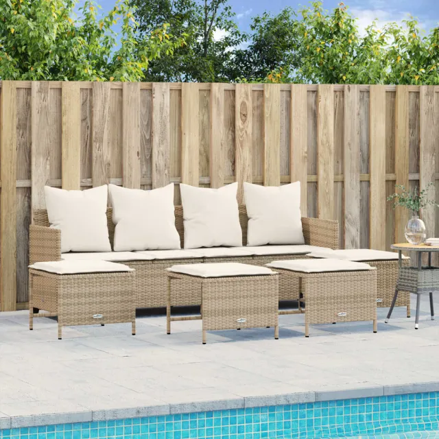 vidaXL 5-delige Loungeset met kussens poly rattan beige, foto 2