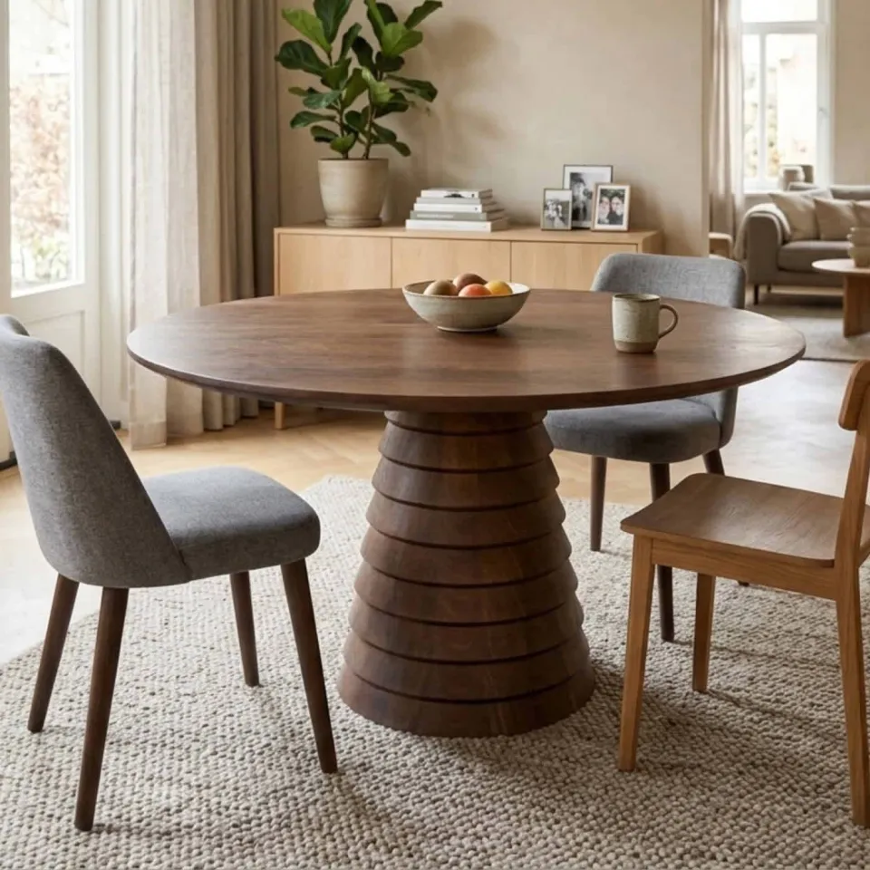 Giga Meubel Eettafel Marín - Rond Donkerbruin Mangohout - 130x130x76cm, foto 4