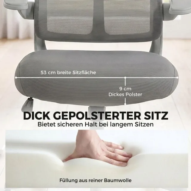 OKWISH Bureaustoel 64 x 69,5 x 110-120 cm - Opklapbare Armleuningen en Verstelbare Zithoogte - Voor Werkkamer - Hout - Grijs