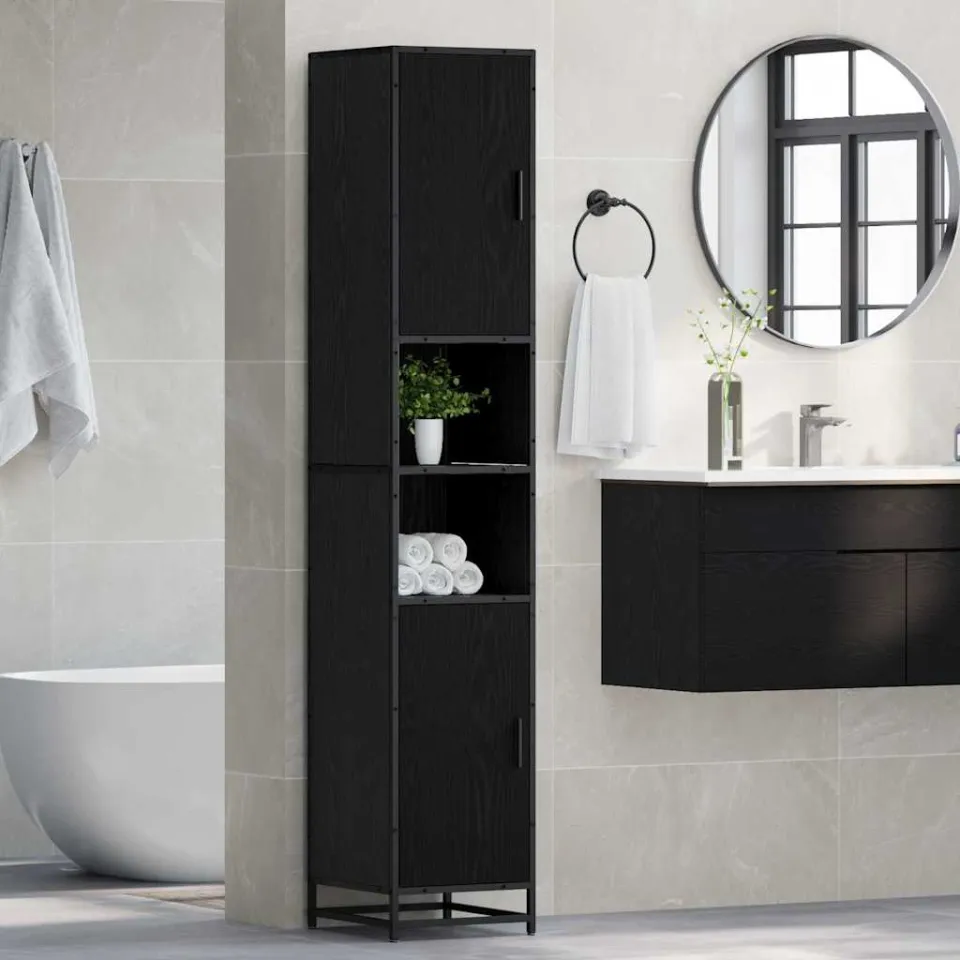 vidaXL Badkamermeubelset Zwart Eiken 35 x 37,5 x 188,5 cm Bewerkt hout, foto 3